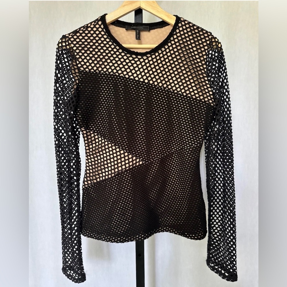 BCBGMAXAZRIA Black Mesh Long Sleeve Top Size M